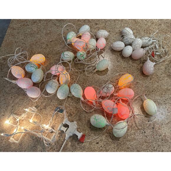 Vintage Easter Pastel Blow Mold Eggs String Lights & Cross Light Work Great! 7O - Picture 1 of 12